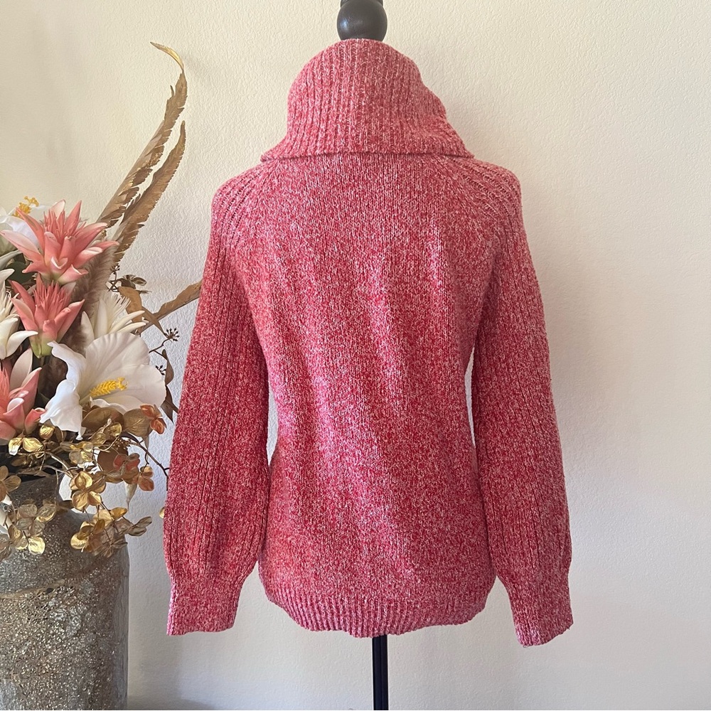Nine West Red & White Intertwined Cowl Neck Knit Cozy Sweater size Small - Picture 3 of 9